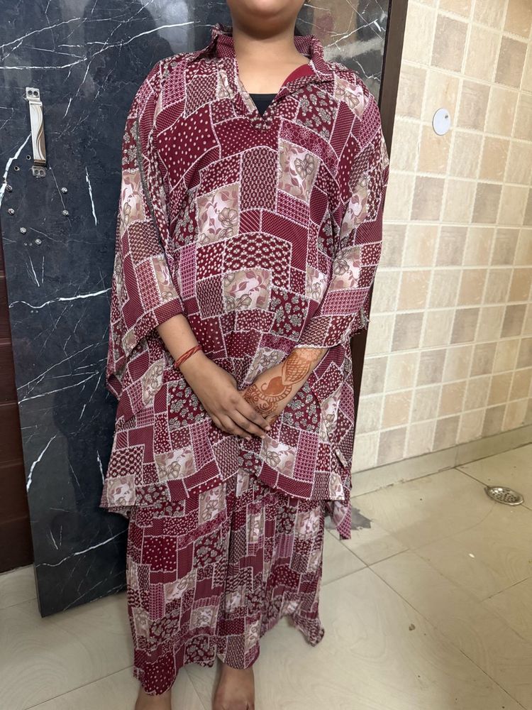Maroon Patchwork Kurta Set