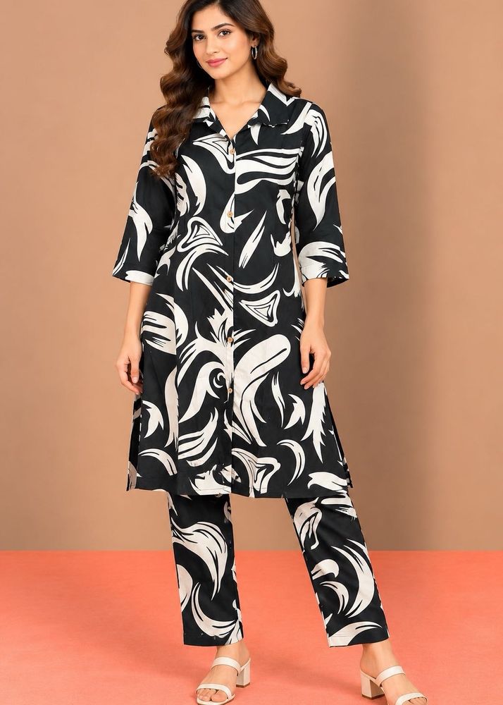 Stylish Black &amp; White Printed Kurta Set