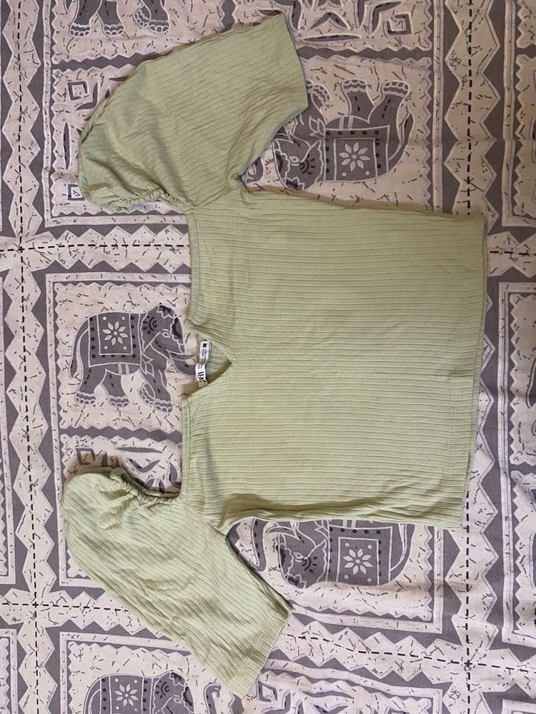 Green Ribbed Top