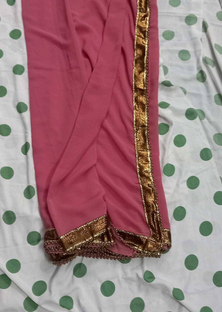 Elegant Pink Saree with Gold Border