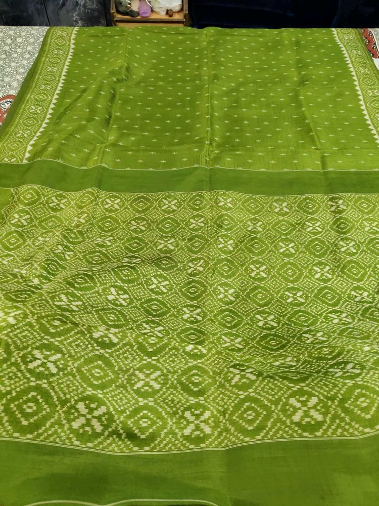 Vibrant Green Saree with White Print