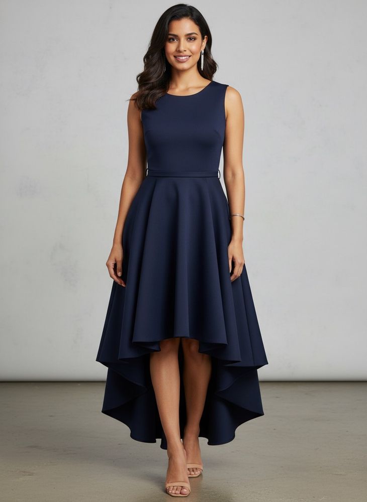Elegant Navy Blue High-Low Dress