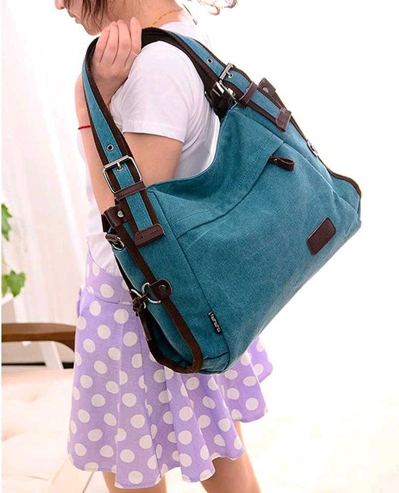 Canvas Hobo Bag - Teal &amp; Brown