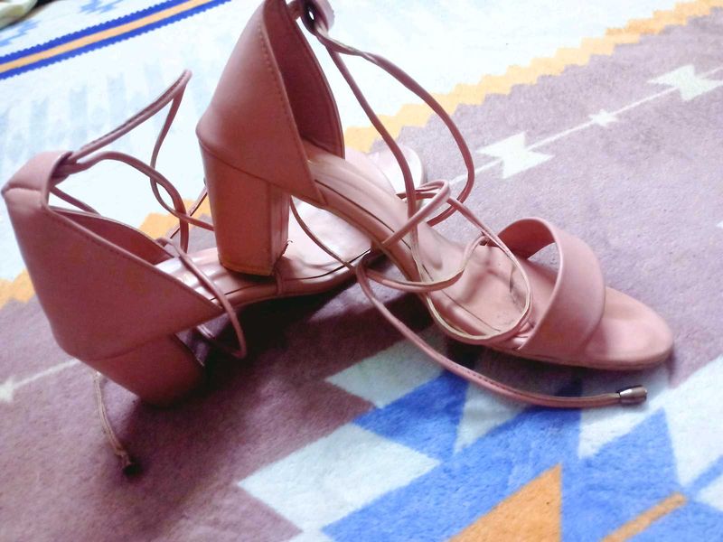 Peach Laceup Heels