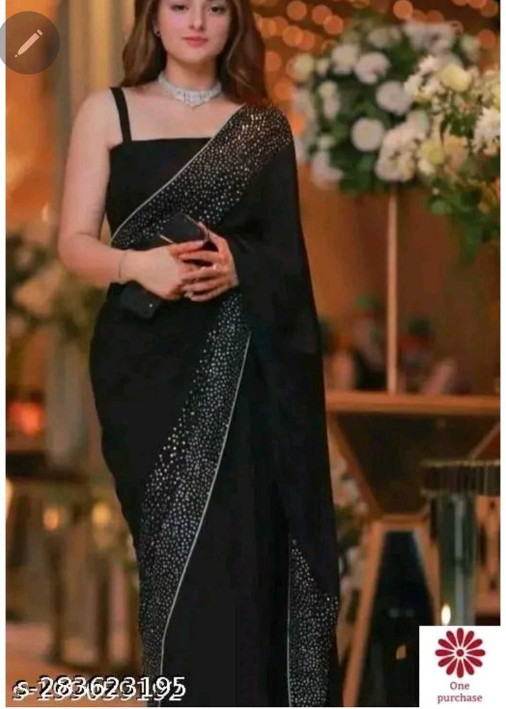 Elegant Black Embellished Saree