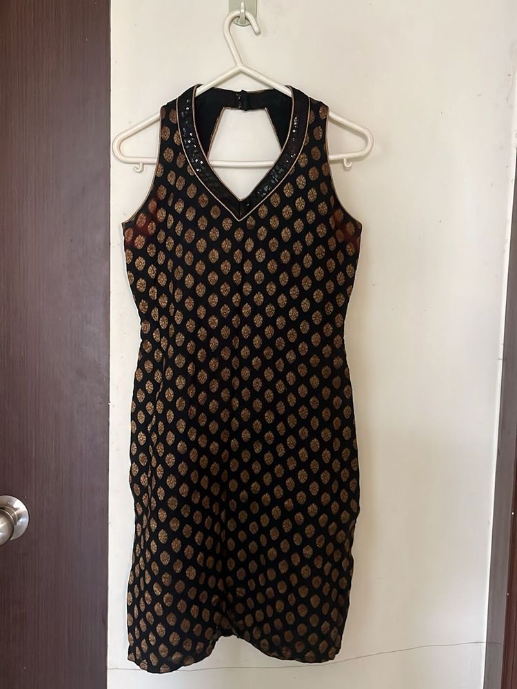 Designer Black &amp; Gold Pure Brocade silk kurta