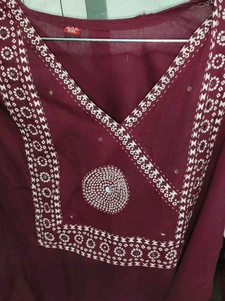 Maroon Kurta with Mirror Work