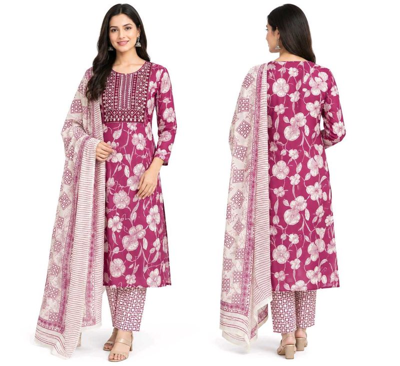 Floral Print Kurta Set with Dupatta