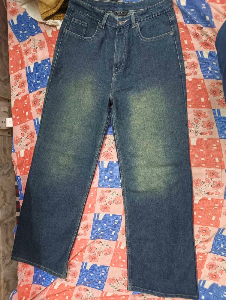 Stylish Wide Leg Blue Jeans
