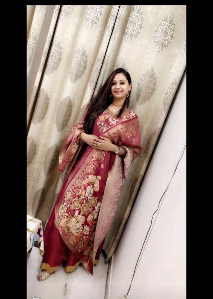 MAROON BANARASI SILK SUIT WITH PLAZZO