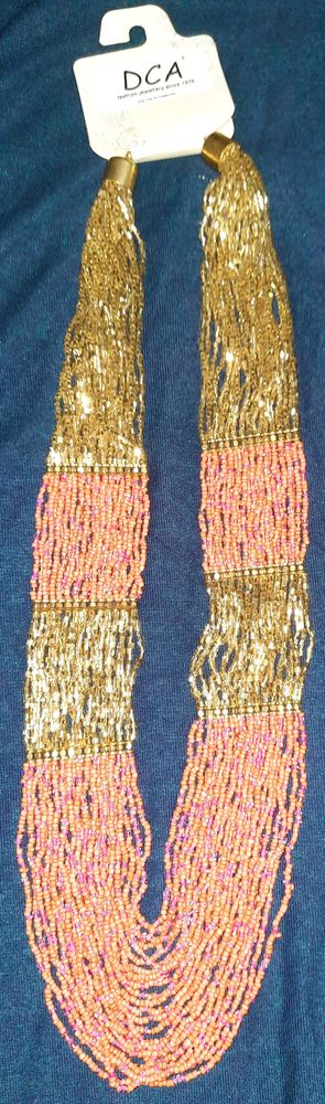 Golden,pink and orange glass beads Necklace