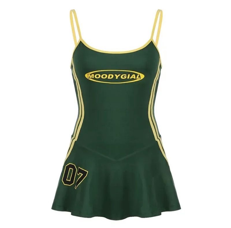 Moody Girl Green One-Piece Swimsuit Skirt