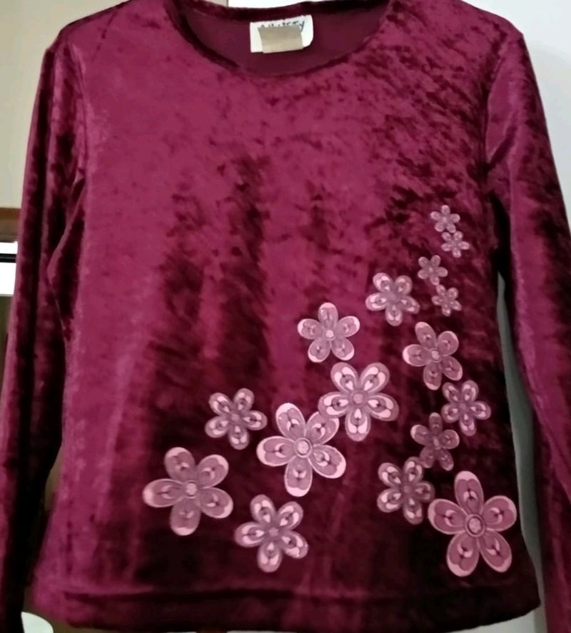 Shimmery Maroon Velvet top for Pretty Girls 👧 💕