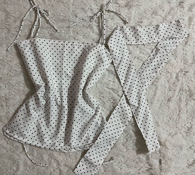 y2k polka dot corset top with scarf
