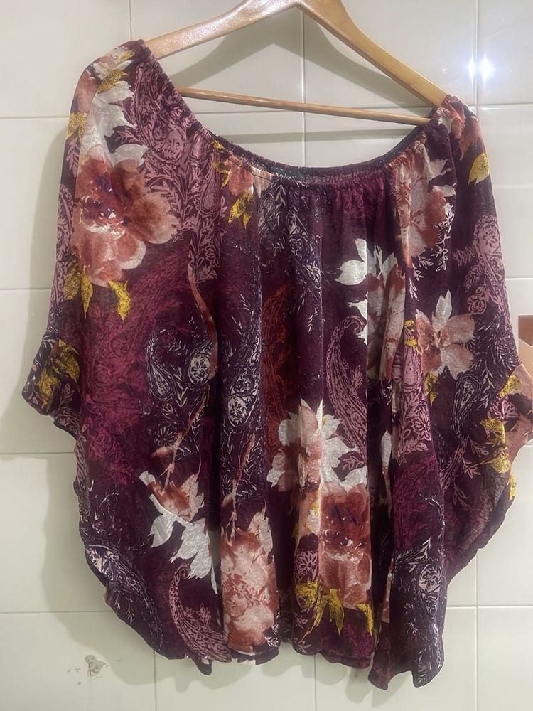 Bohemian Floral Print Batwing Sleeve Top
