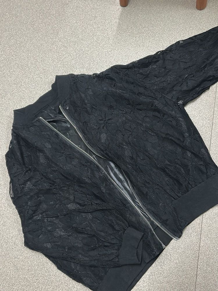 Black Lace Bomber Jacket