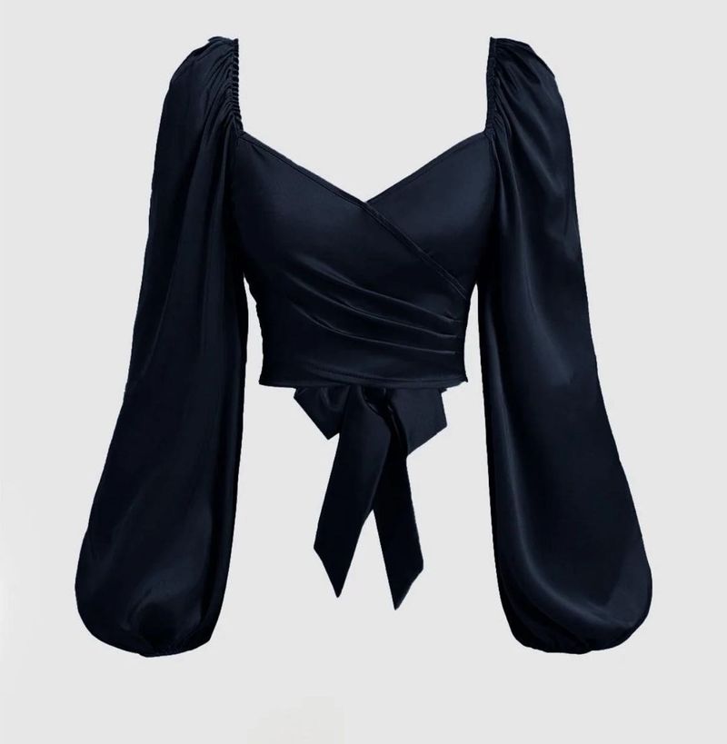 Black Satin Wrap Crop Top