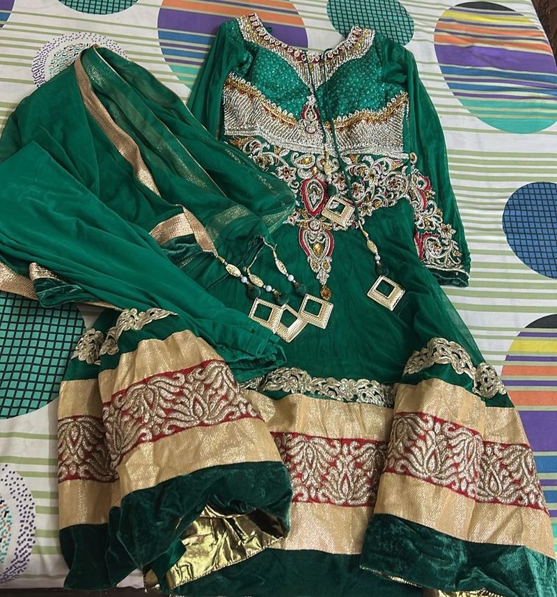 Stunning Emerald Green Embellished Anarkali