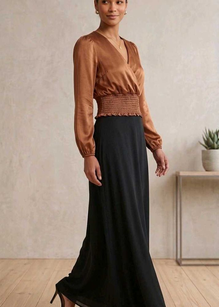 Satin Smocked Waist Wrap Top