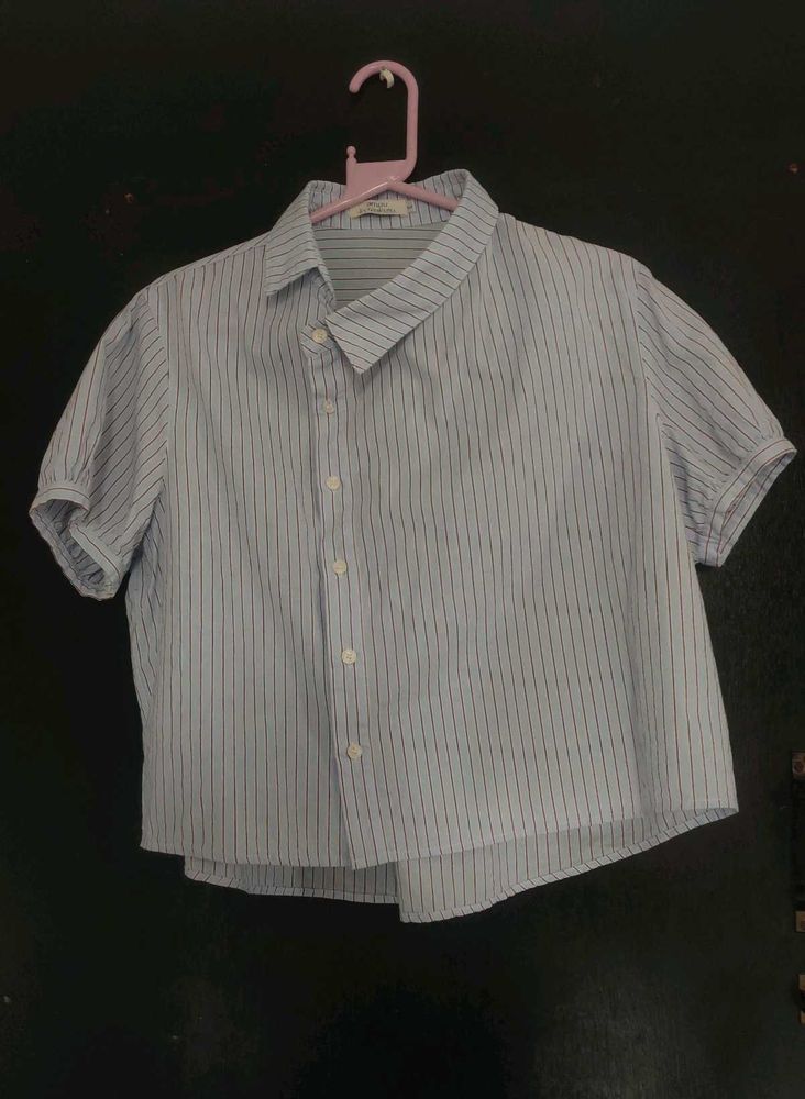 asymmetrical striped button-up shirt