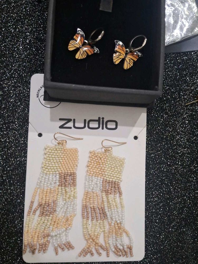 Zudio Beaded Dangle Earrings &amp; Butterfly Studs