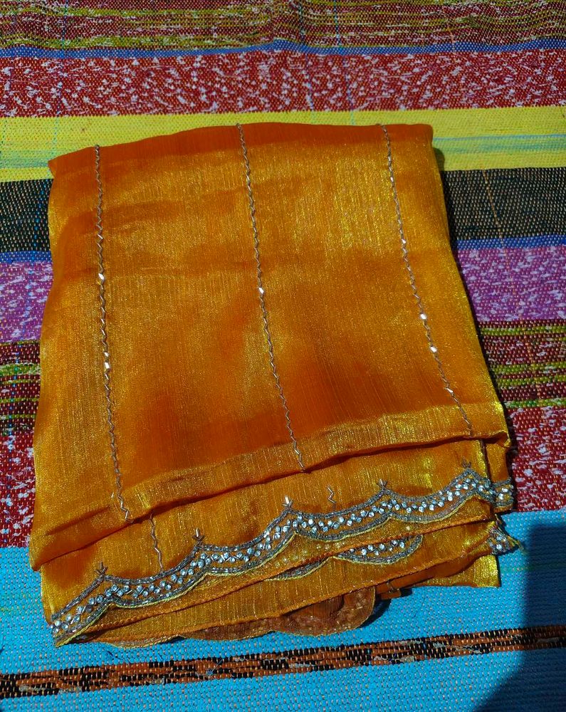 golden party wear diamond saree
