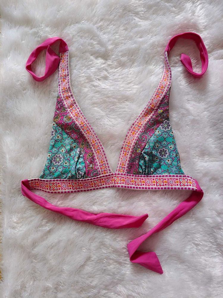 Vibrant Print Halter Bikini Top
