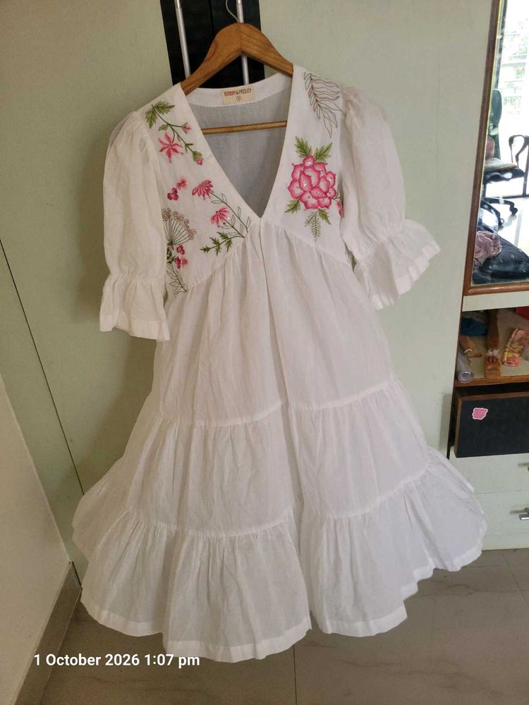 White Embroidered Tiered Maxi Dress