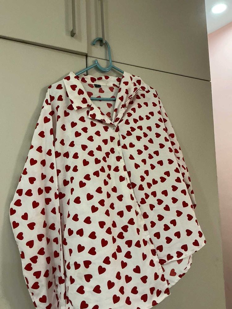 Adorable white button-up shirt with hearts