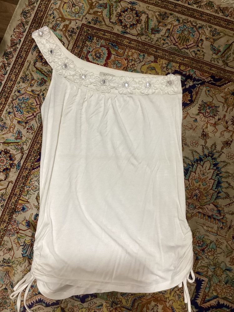 White One-Shoulder Embellished Top