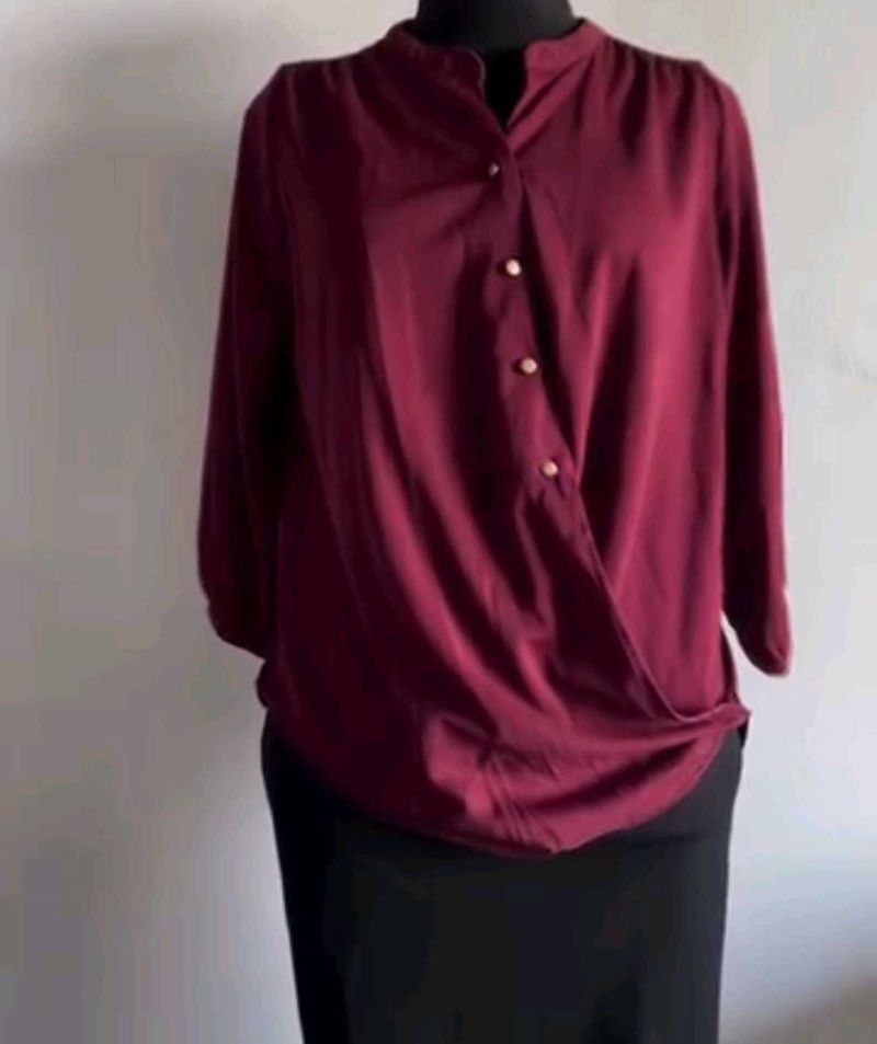 Elegant Maroon Button-Up Blouse