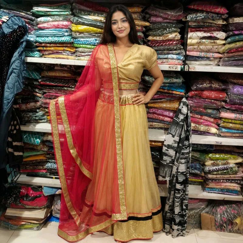Stunning golden &amp; Red Lehenga Choli unsteached
