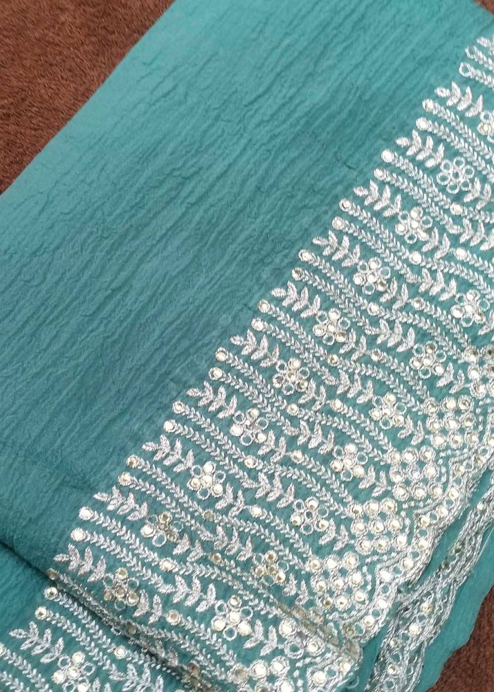 Beautiful Teal Embroidered Saree