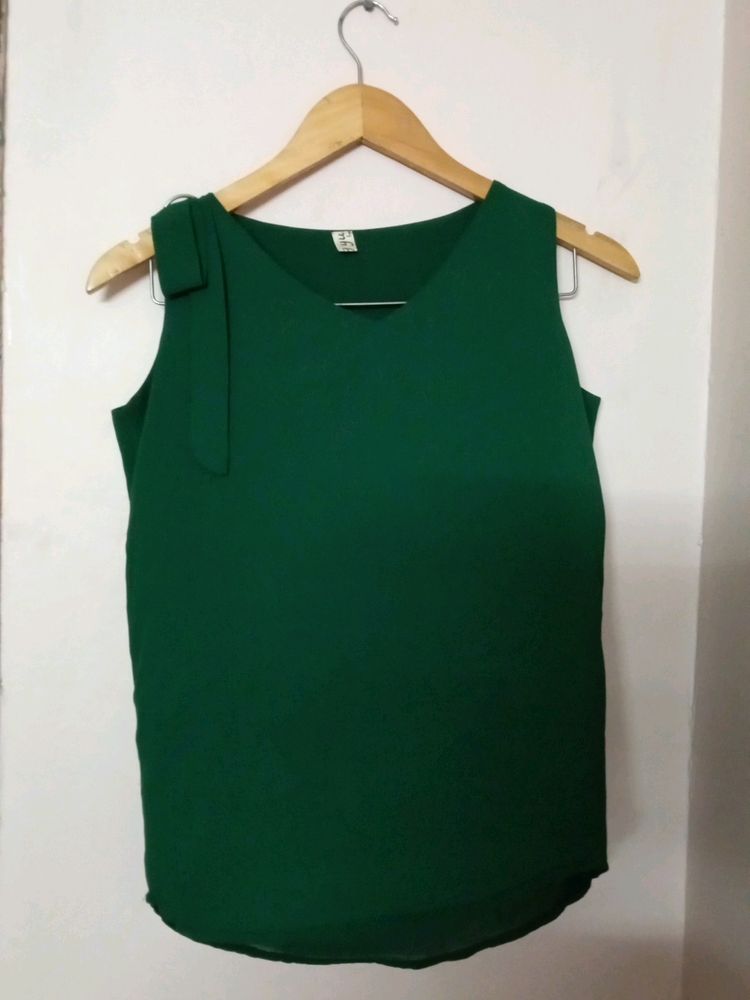 Green Georgette Casual Wrap Top