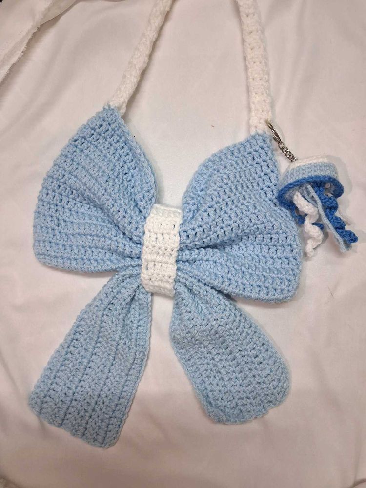 Crocheted Bow Shaped Bag with Jellyfish Charm