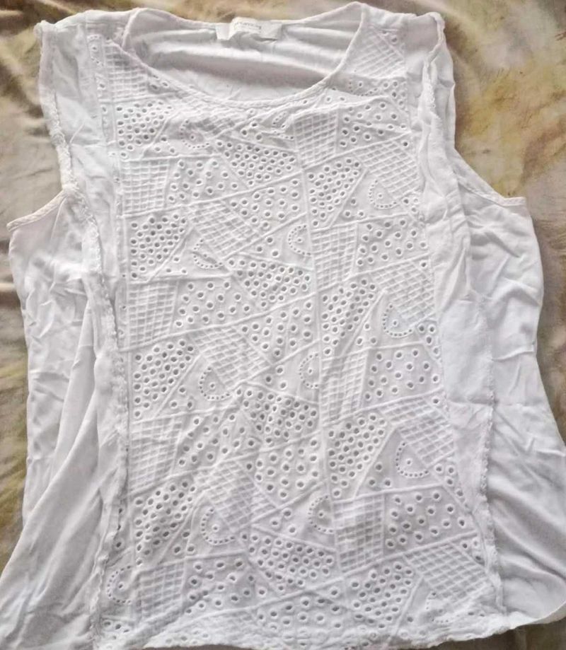 White Eyelet Detail Sleeveless Top