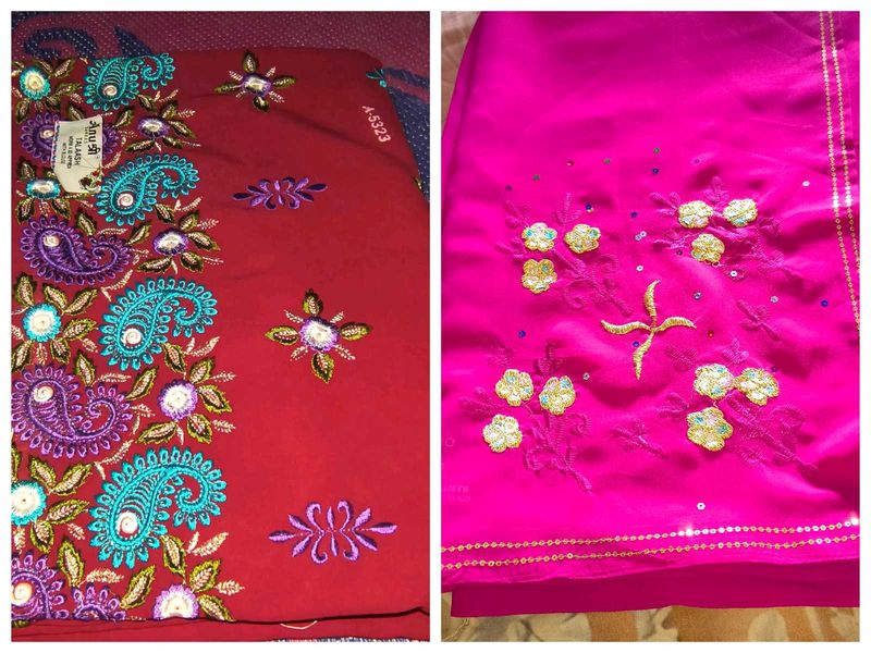 Embroidered Red and pink combo of 2 saree
