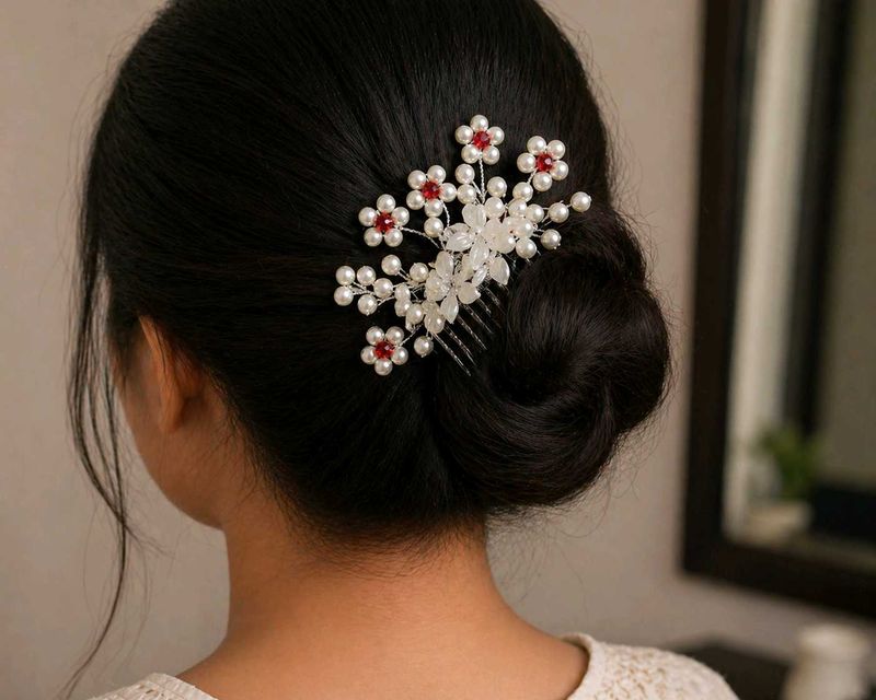 Elegant Pearl &amp; Floral Hair bun enhancer