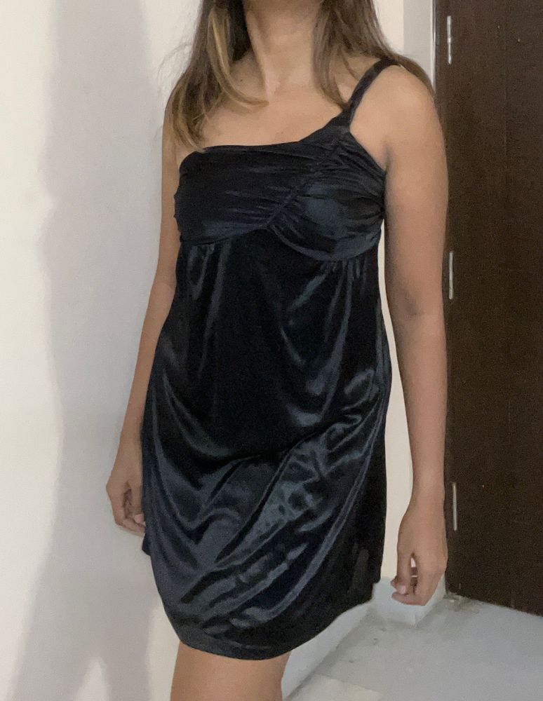 Black One Shoulder Braided Dress