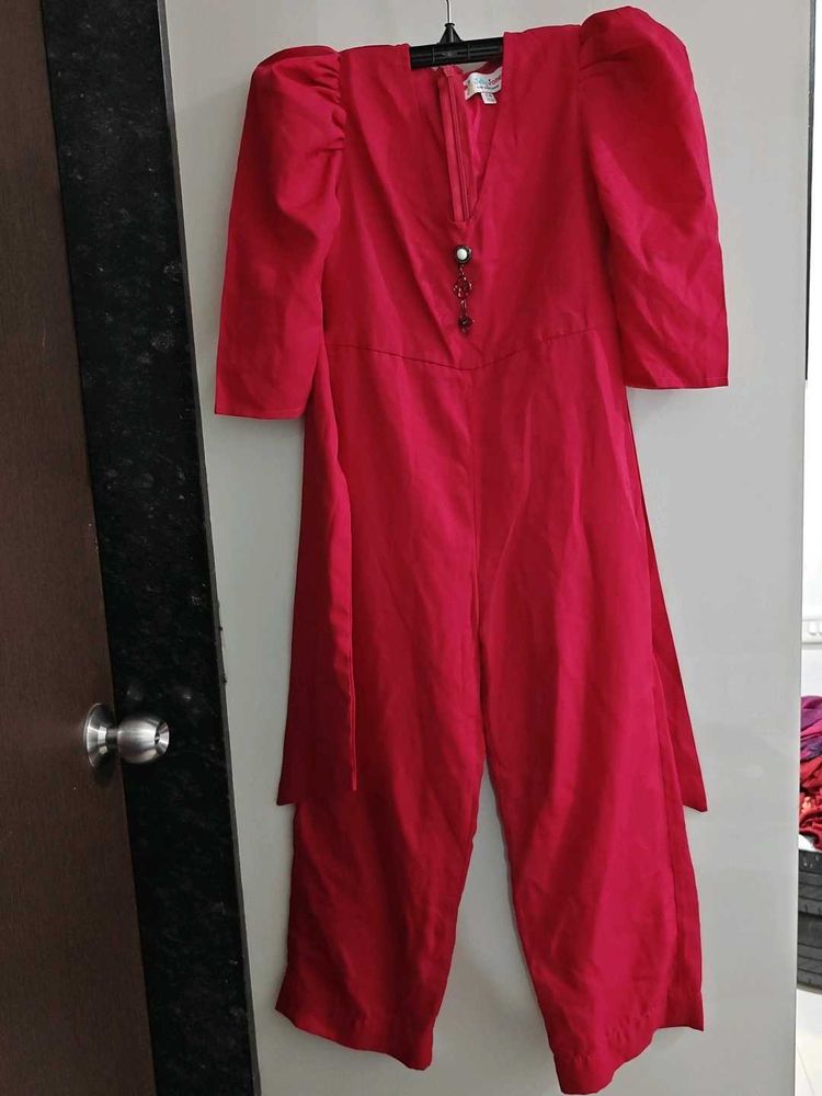 Vibrant Magenta Jumpsuit with Puff Sleeves