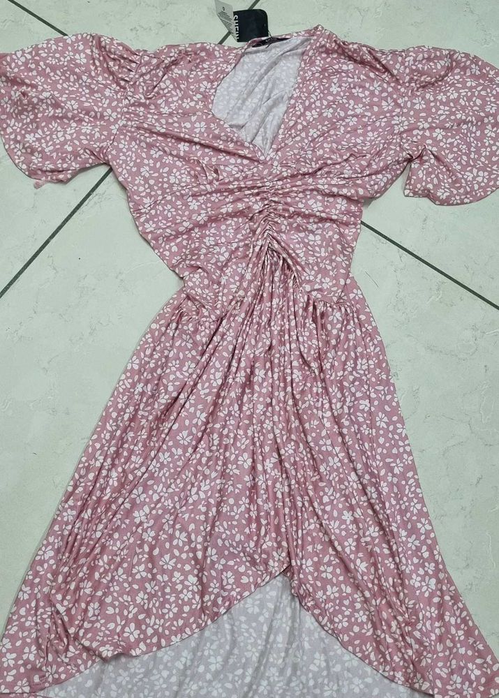 Chic Floral Ruched Midi Dress