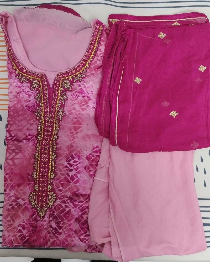 Pink Embellished Kurta Set with Dupatta