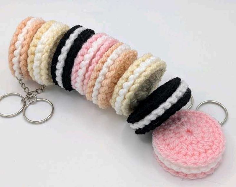 Crocheted biscuit and swiss roll Keychain Set✨