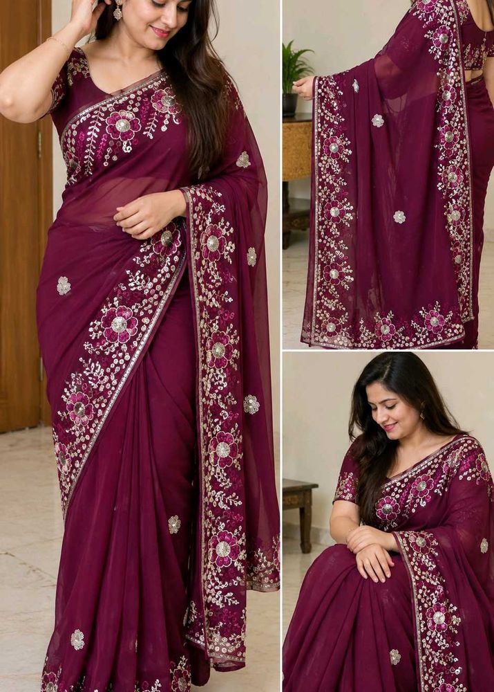 Exquisite Embroidered Silk Saree