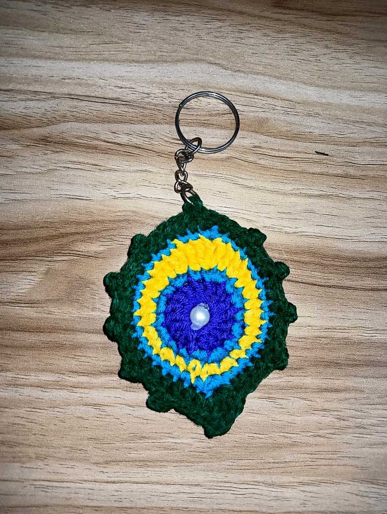 Crocheted Peacock feather Keychain