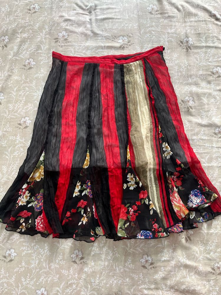 Boho Striped Floral Print Maxi Skirt