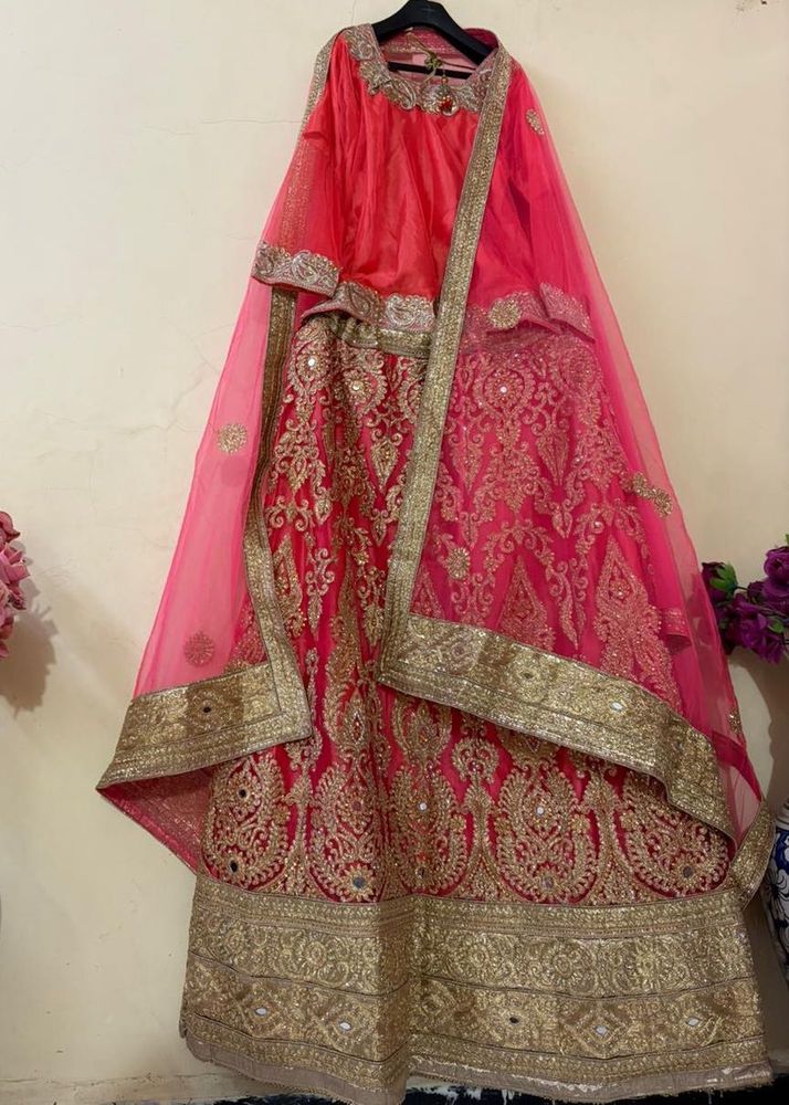 Stunning Pink &amp; Gold Embroidered Lehenga Choli