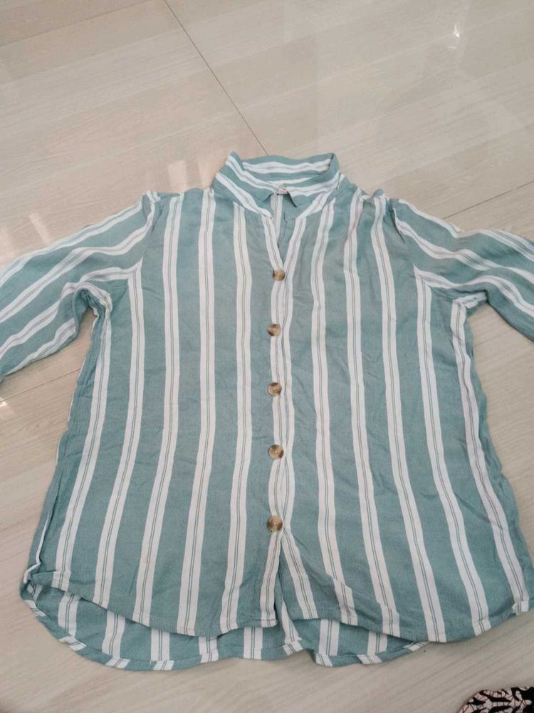 Striped V-Neck Button-Up Tunic Top