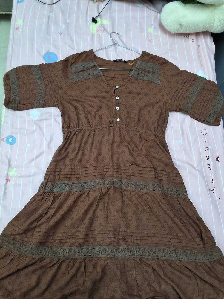 Brown Tiered Midi Dress