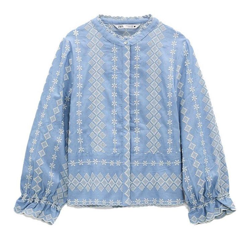 Zara - Embroidered Blouse Light Blue